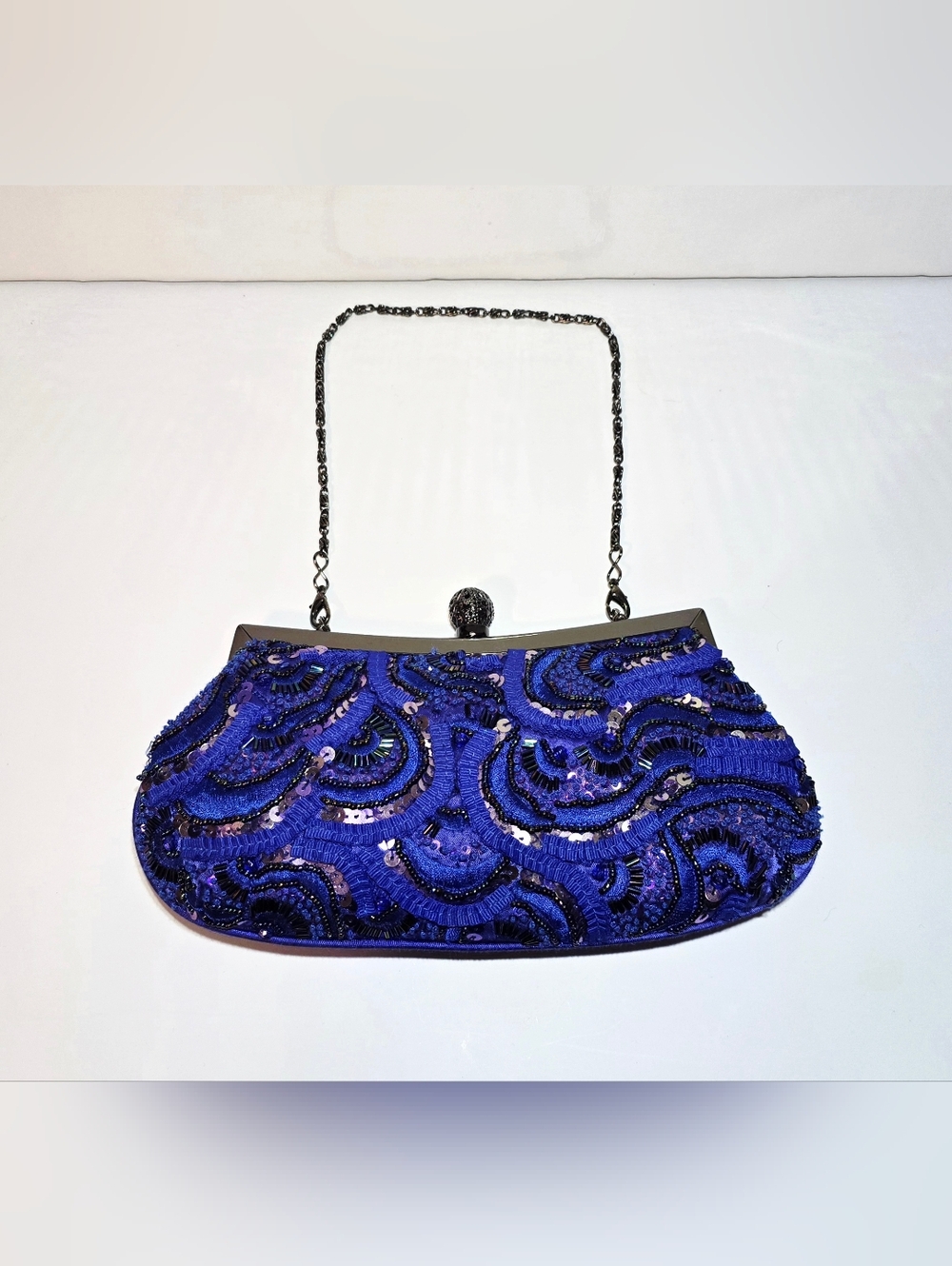 Carlo Fellini Night Purse Dark Blue Sequin Evening Clutch Shoulder Bag Y2K Style
